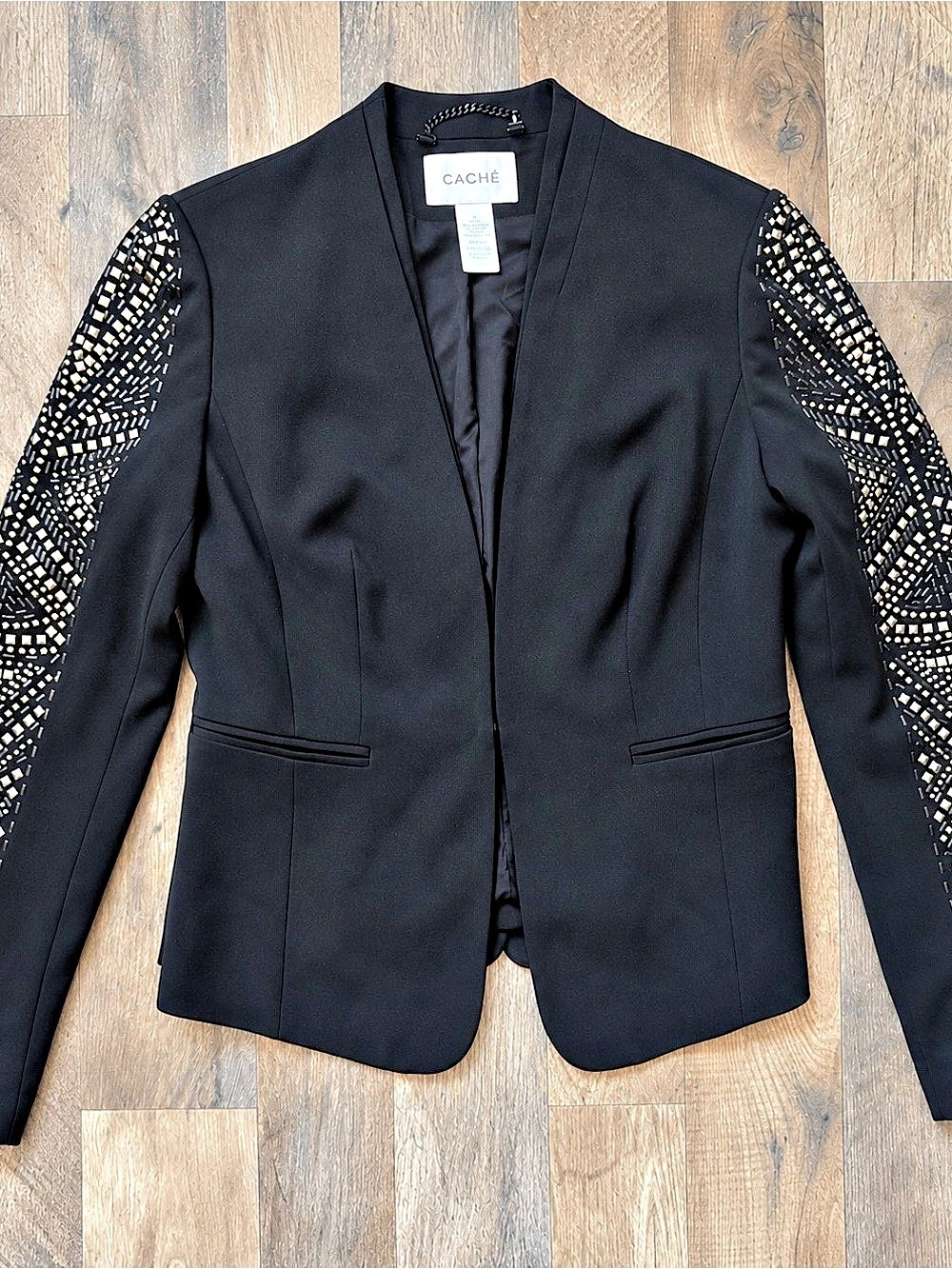 Cache Black Embellished Sleeve Blazer Size 4